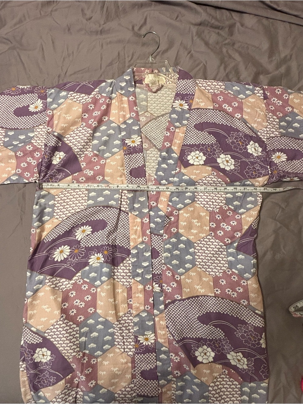 Vintage Japanese Yukata Kimono Robe 100% Cotton Floral Made in Japan OS - Picture 7 of 12